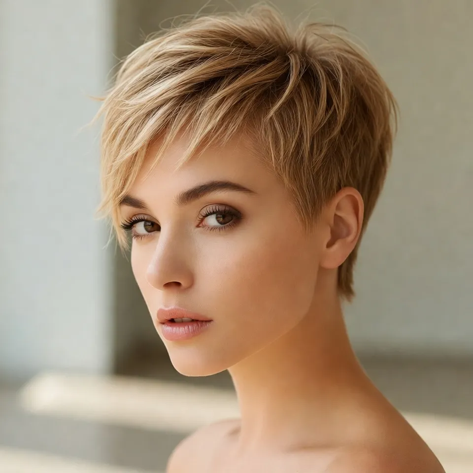 3. Blonde Pixie with Side-Swept Bangs